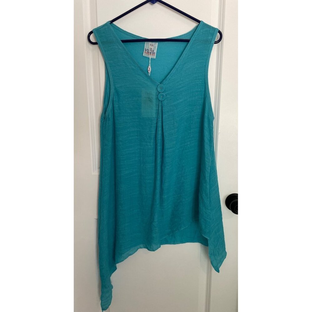 Womens Linen Blend Sleeveless Asymmetrical Hem Tunic Top S/M Beach Vacation